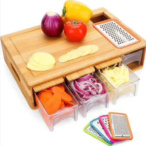 Multi-Functional Bamboo Cutting Board with Drawer and Kitchen Tool Set